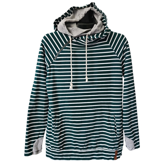 Ampersand Ave Double-Hooded Line It Up Spruce & Grey Sweater Size L - Picture 1 of 11